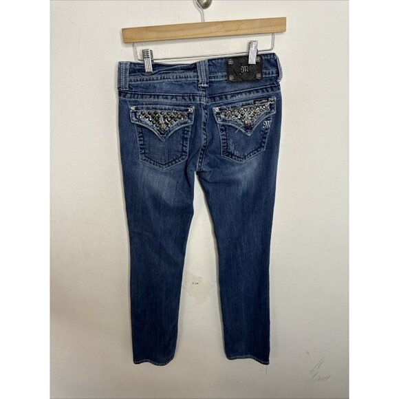 Miss Miss Women’s 28x32 Blue Denim Jeans Straight Embroidered Stretch - Picture 5 of 8